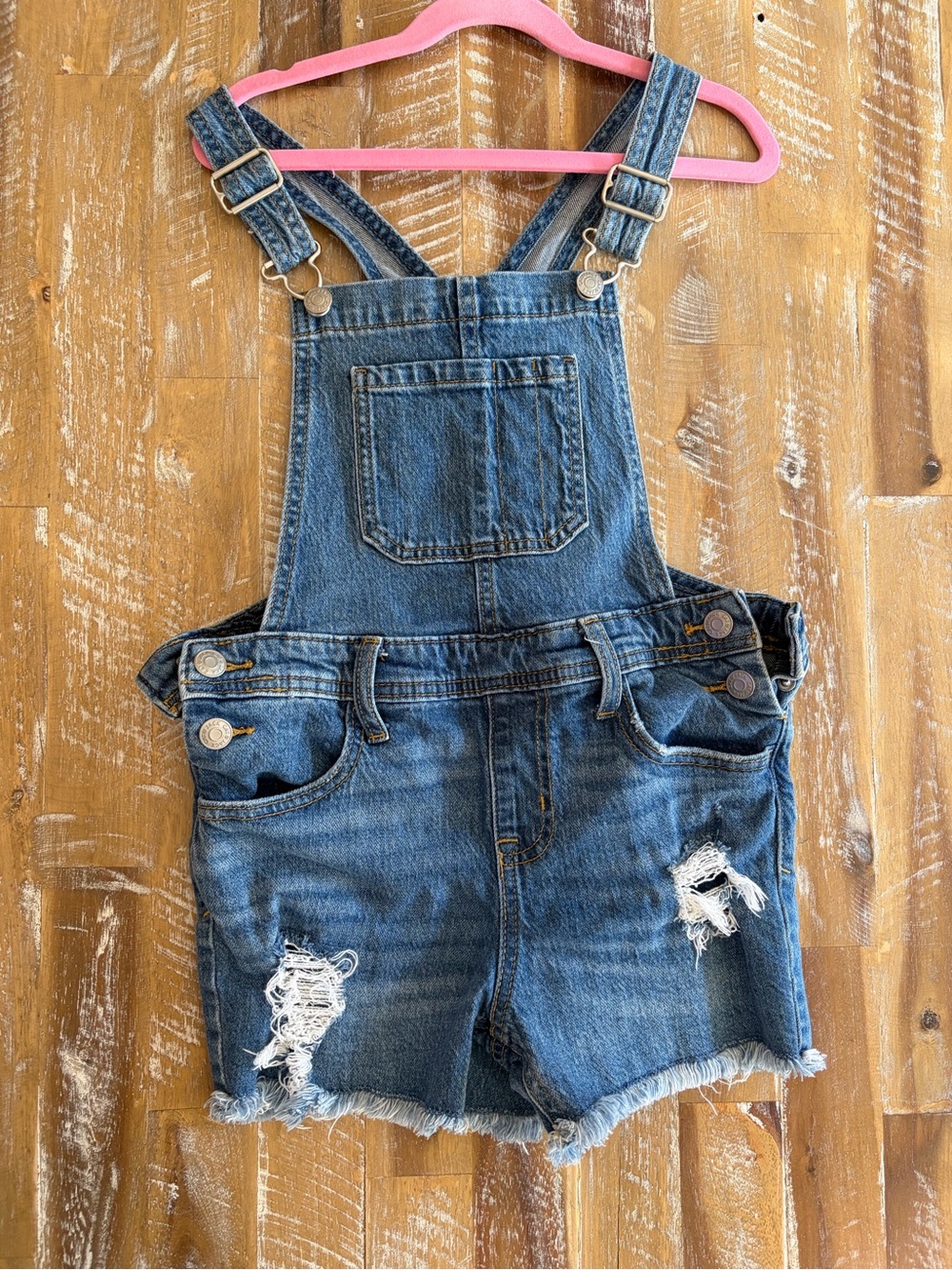 Cat & Jack Distressed Denim Short Overalls size 8